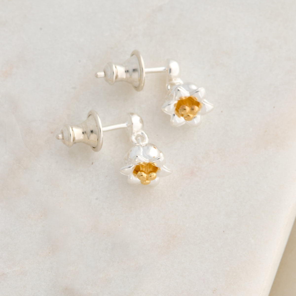 Pendientes Colgantes Lirio del Valle Plata y Vermeil de Oro