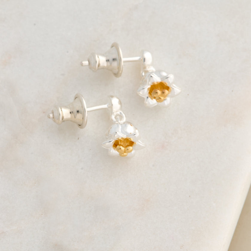 Pendientes Colgantes Lirio del Valle Plata y Vermeil de Oro