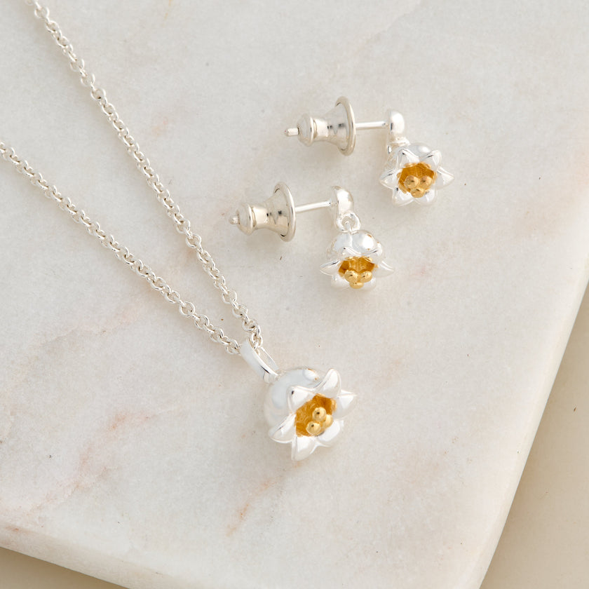 Pendientes Colgantes Lirio del Valle Plata y Vermeil de Oro