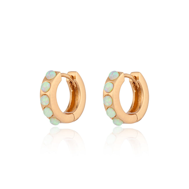 Lime Green Opal Huggie Earrings