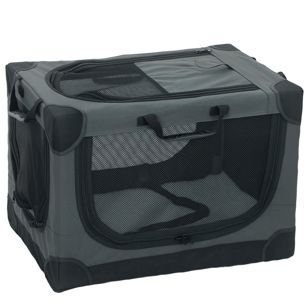 PawHut Soft Dog Crate Pet Travel Crate 60 x 42 x 43 cm with Removable Pad Mesh Window Army Green
