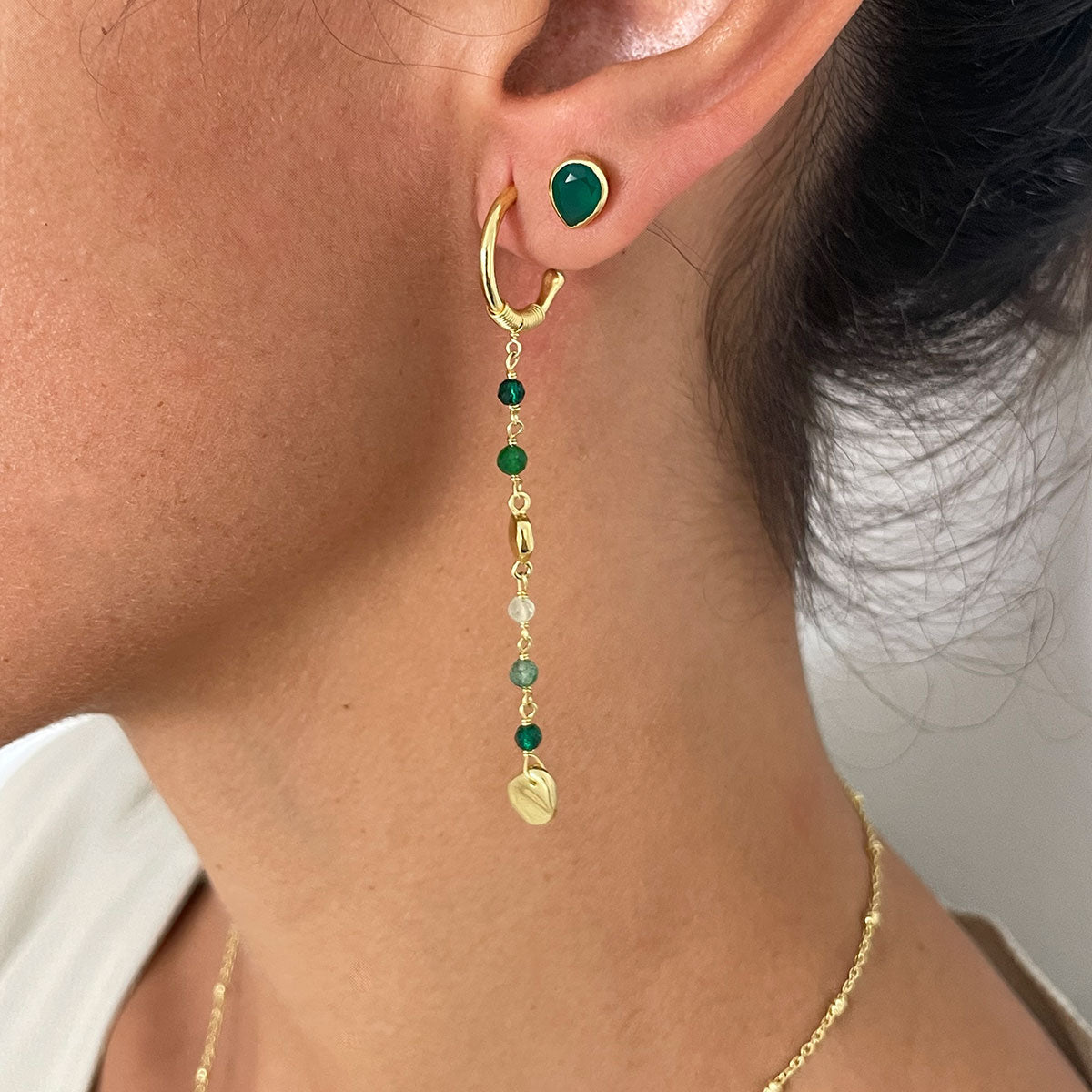 Simi Gemstone Studs with Green Onyx