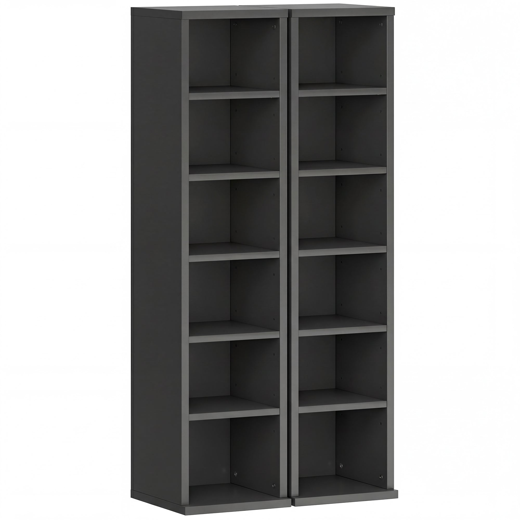 HOMCOM Set of 2 CD Media Display Shelf Unit Tower Rack with Adjustable Shelves, Black
