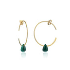 Hera Wire Hoop Earrings with Teardrop Stone: Gold Malachite