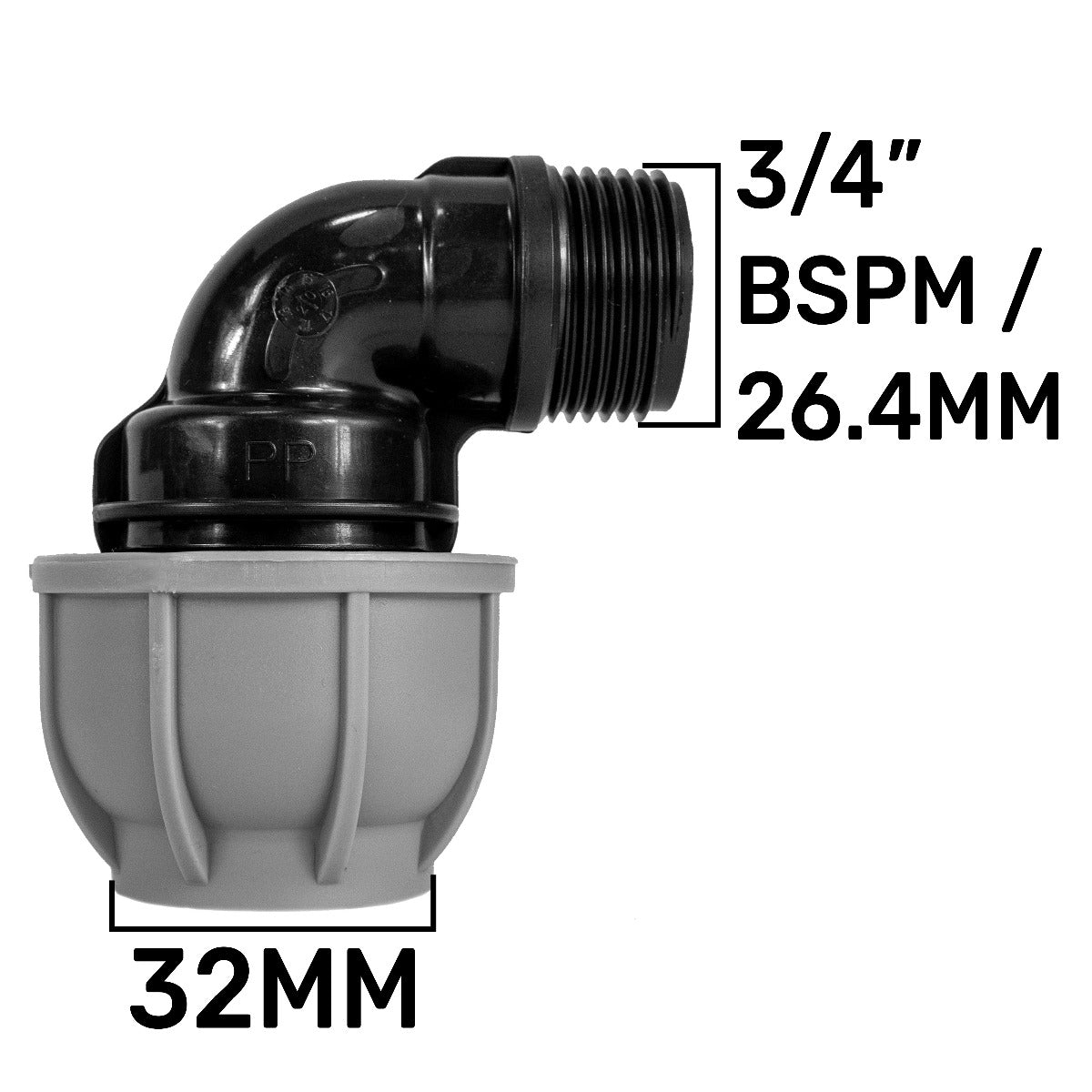 MDPE Elbow 32mm - 3/4" BSPM