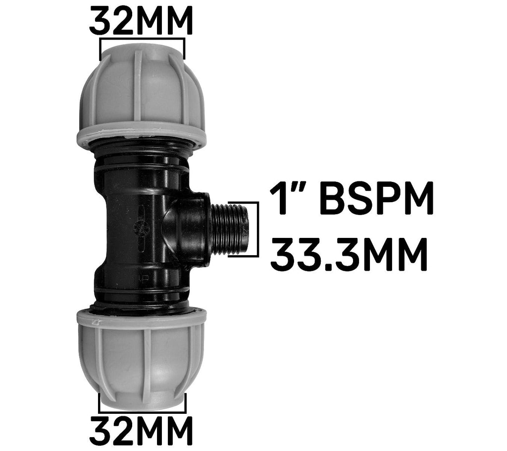 IBC 2” S60X6 Cap with Lever Valve and 32mm MDPE Tee