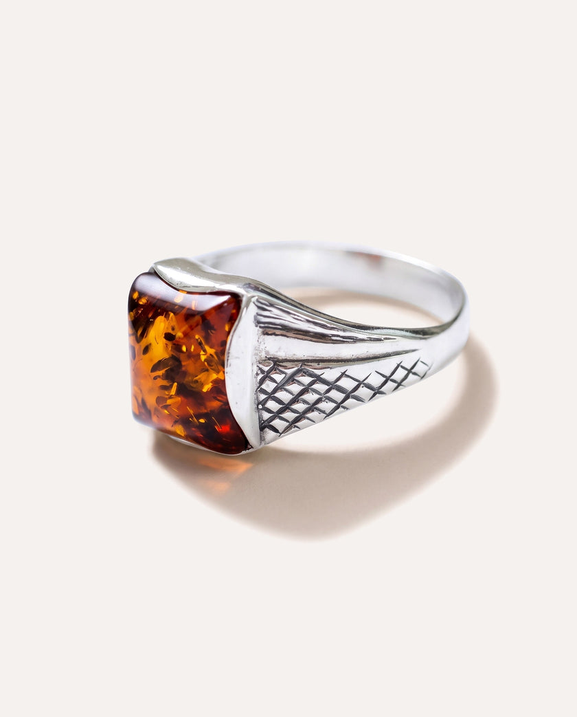Heren solitaire ring met barnsteen