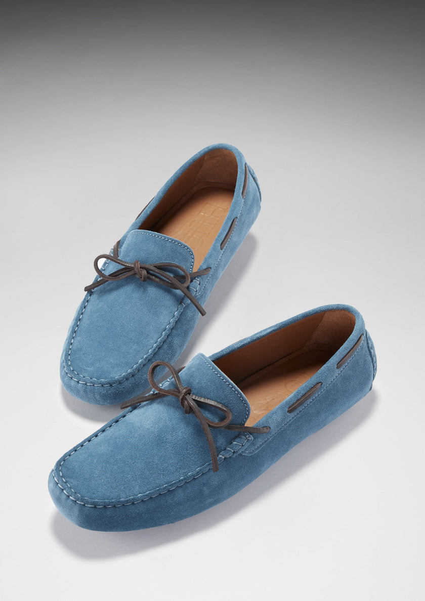 Laced Driving Loafers, petrol blue suede