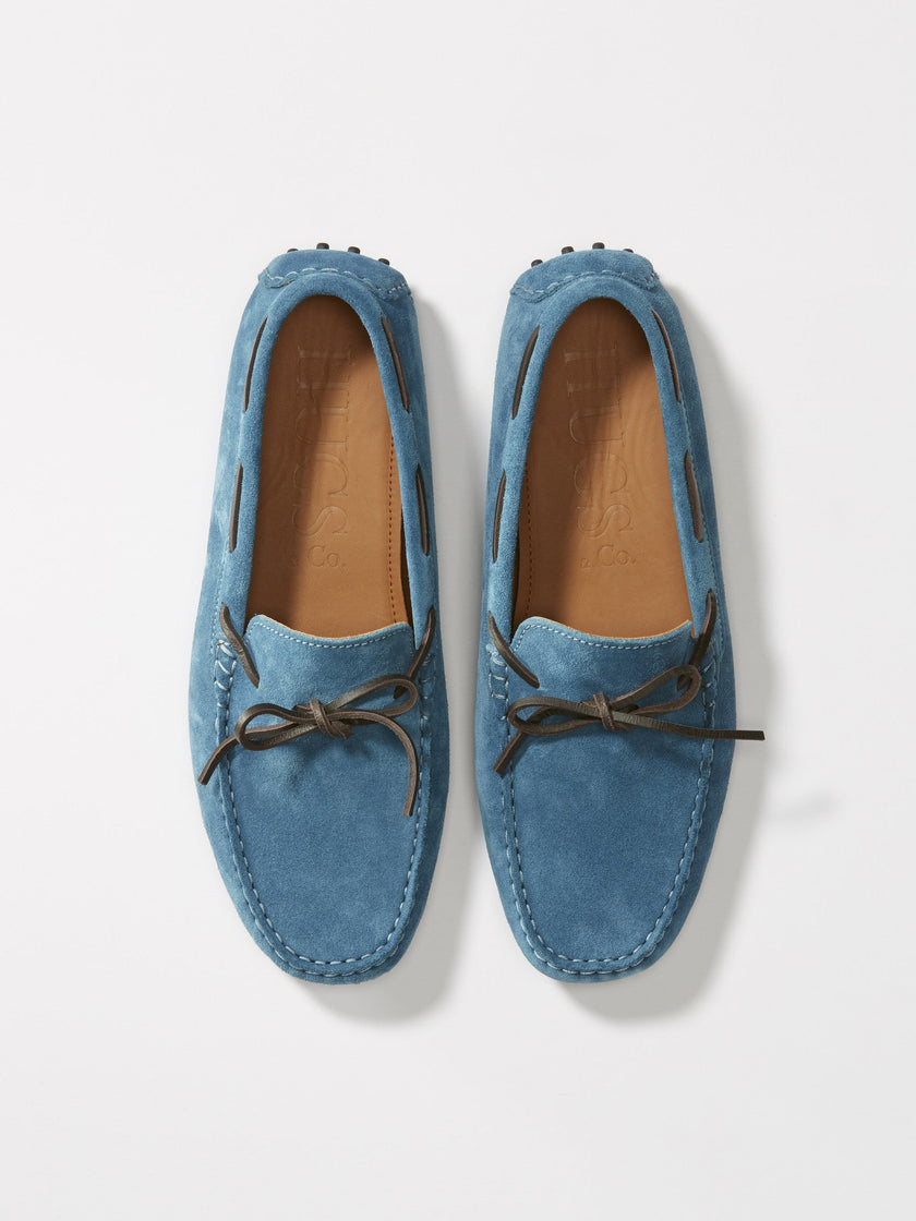 Laced Driving Loafers, petrol blue suede