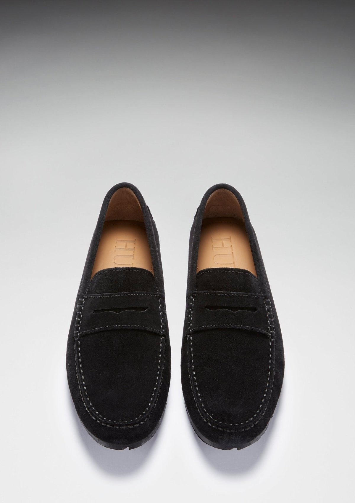 Tyre Sole Penny Driving Loafers, black suede