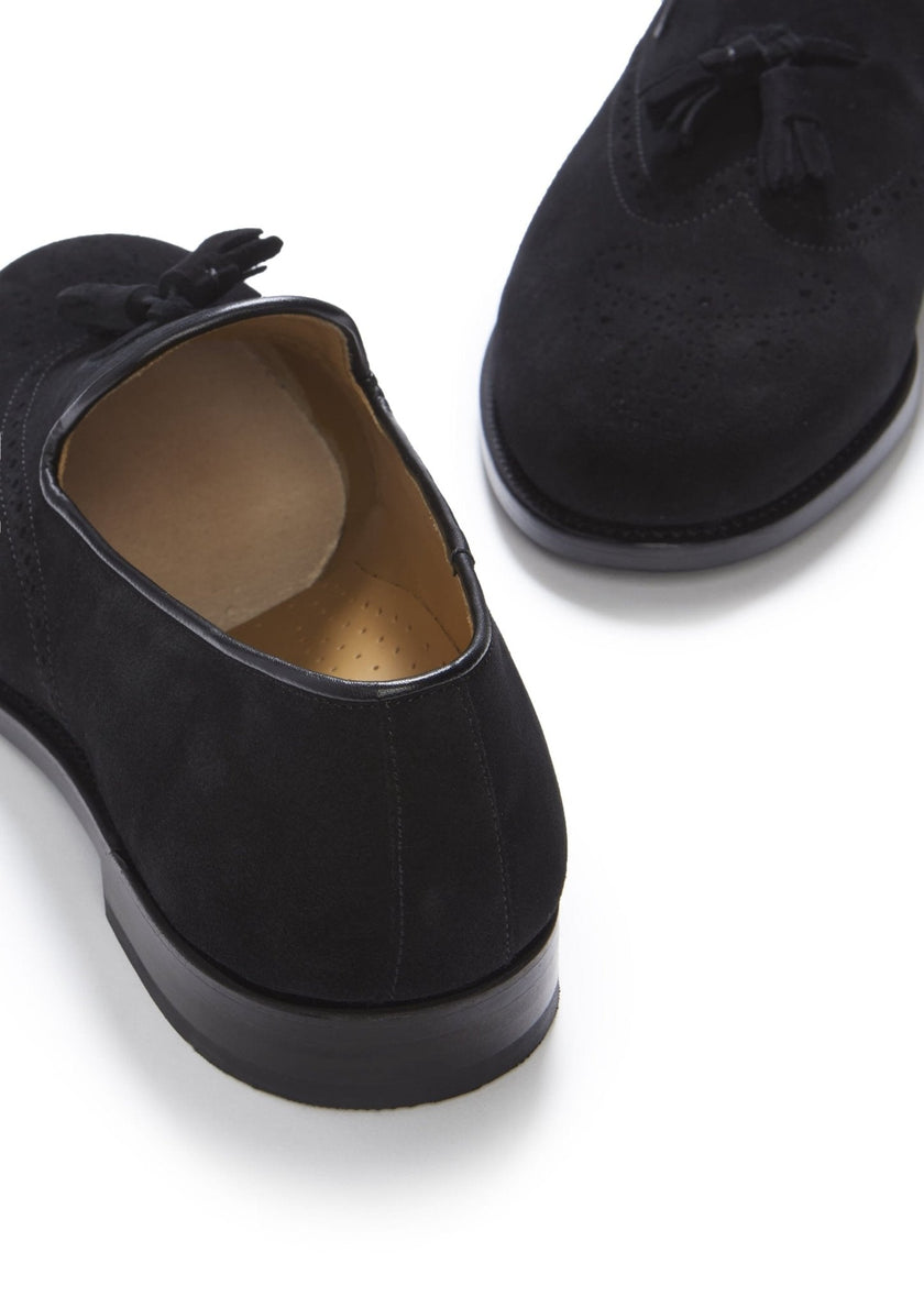 Black Suede Tasselled Brogues, Welted Leather Sole
