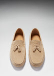 Tasselled Driving Loafers, taupe suede