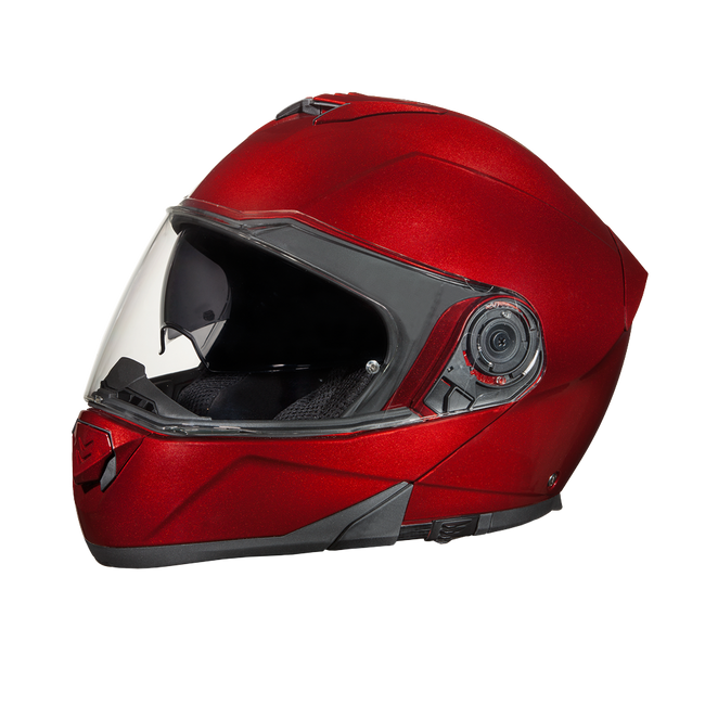 Daytona Glide Modular Motorcycle Helmet - DOT & ECE Approved, Bluetooth Ready, Dual Visor, Men/Women/Youth - Black Cherry