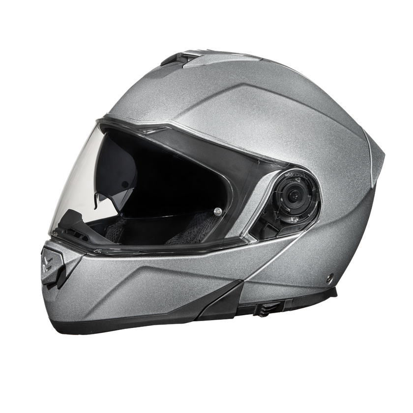 Daytona Glide Modular Motorcycle Helmet - DOT & ECE Approved, Bluetooth Ready, Dual Visor, Men/Women/Youth- Silver Metallic