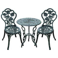Outsunny Cast Aluminium Outdoor Patio Garden Bistro Elegant Design Table Chair Set - Green (3-Piece)