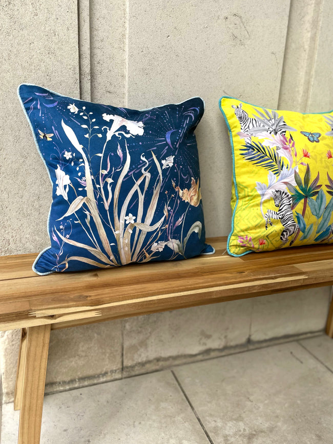 Navy Floral watercolour art Cushion 'Midnight' double sided design, made from Vegan friendly Suede
