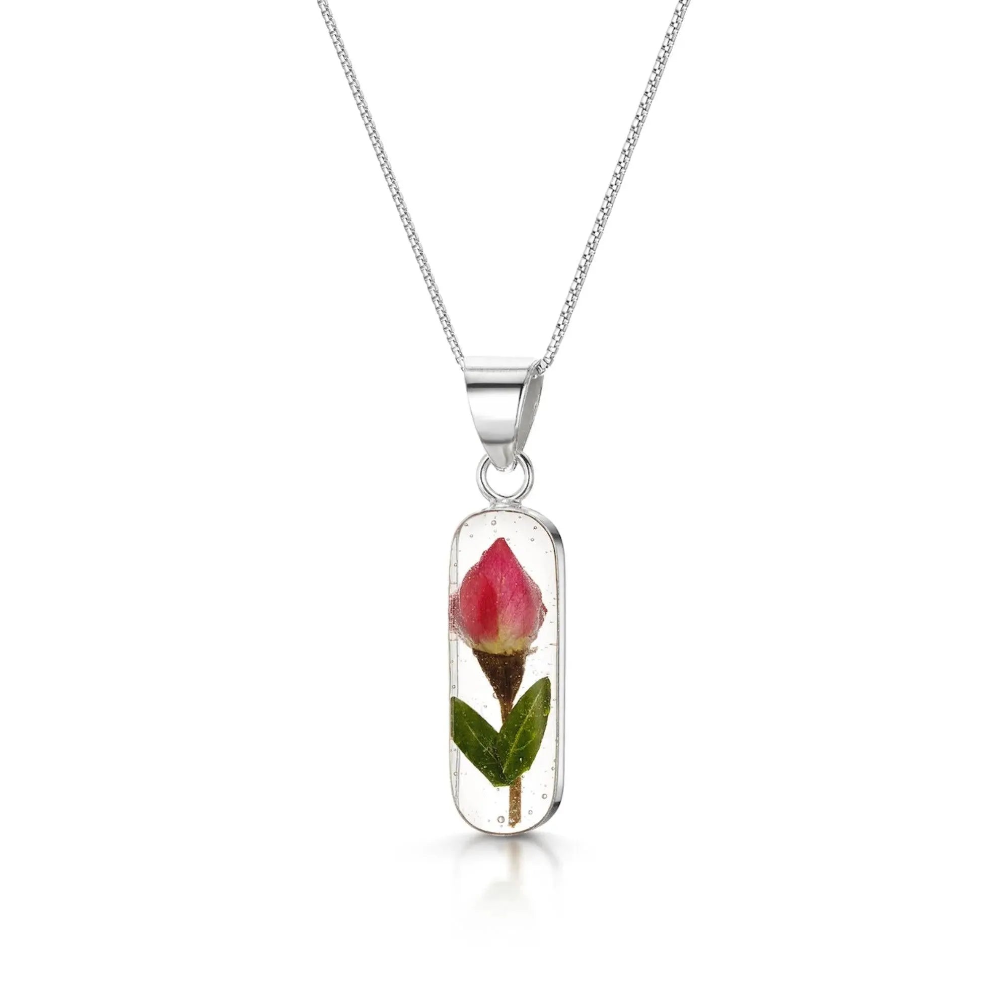 Miniature Rose Oval Pendant Necklace