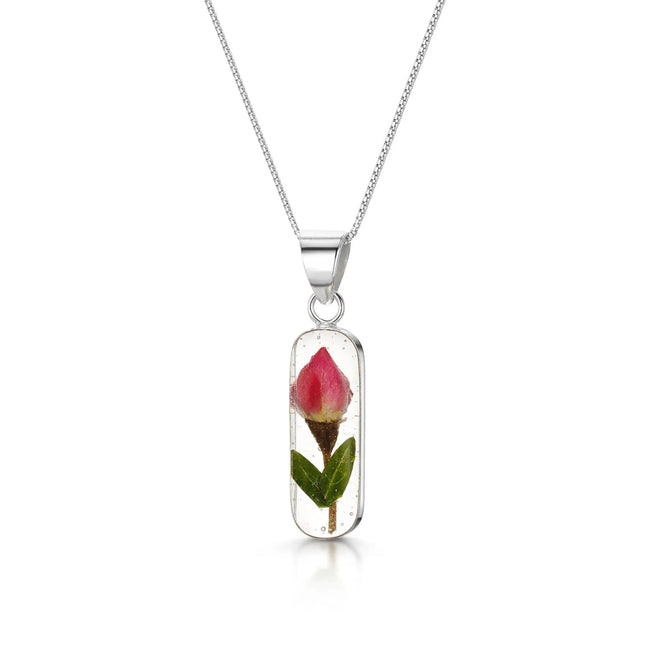 Miniature Rose Oval Pendant Necklace