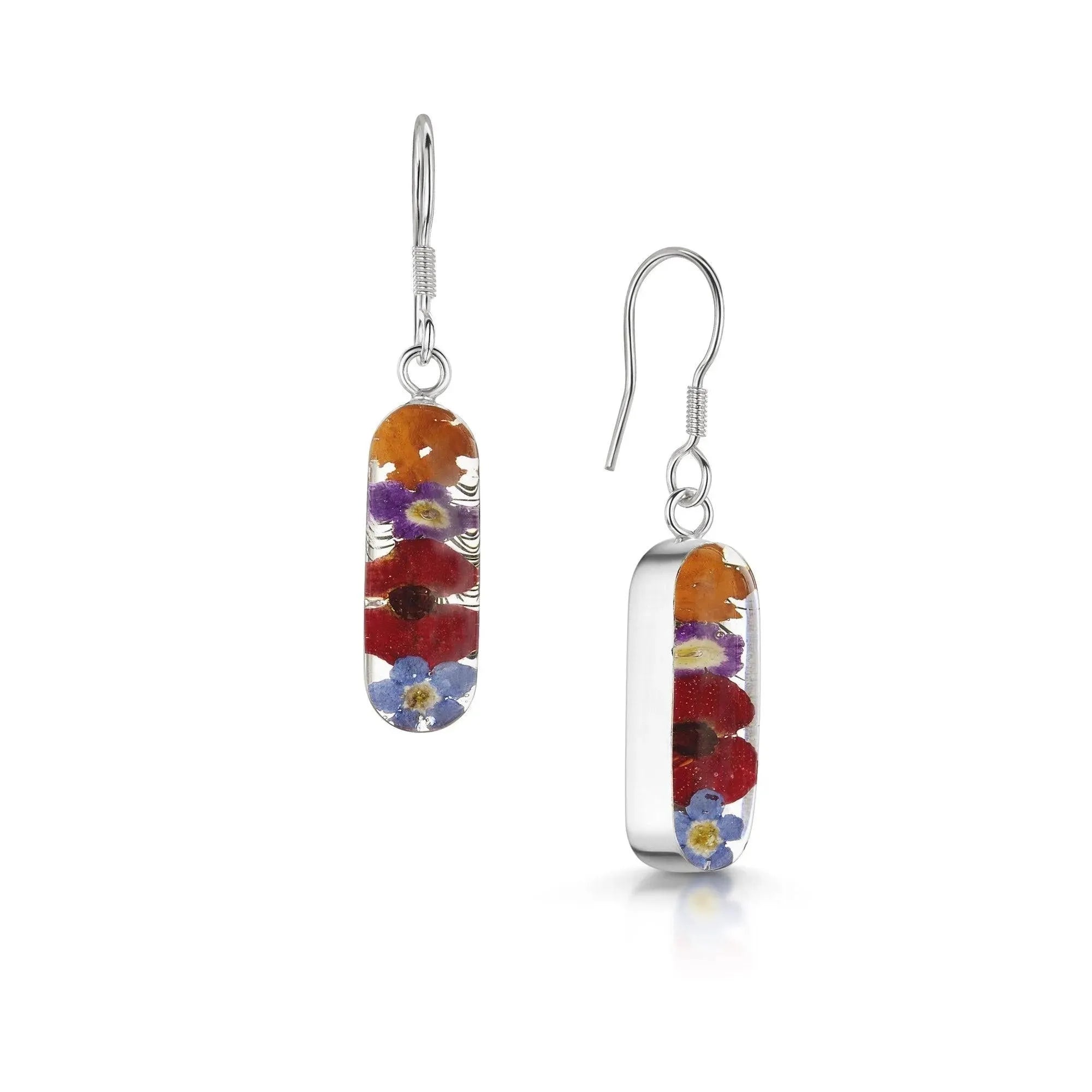 Mixed Flower & Poppy Vertical Bar Drop Earrings