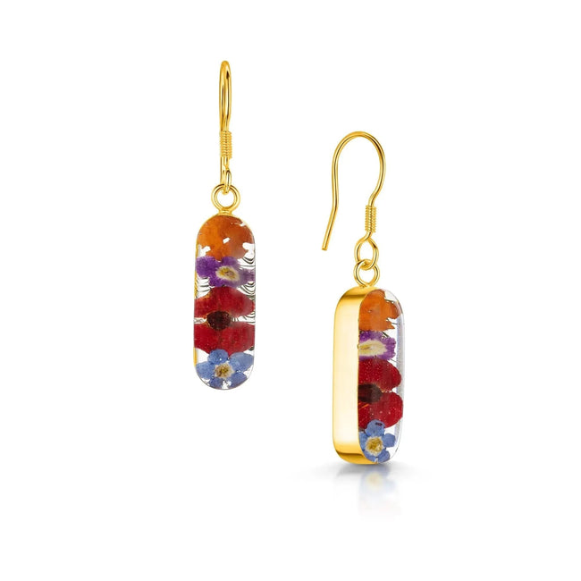 Mixed Flower & Poppy Vertical Bar Drop Earrings