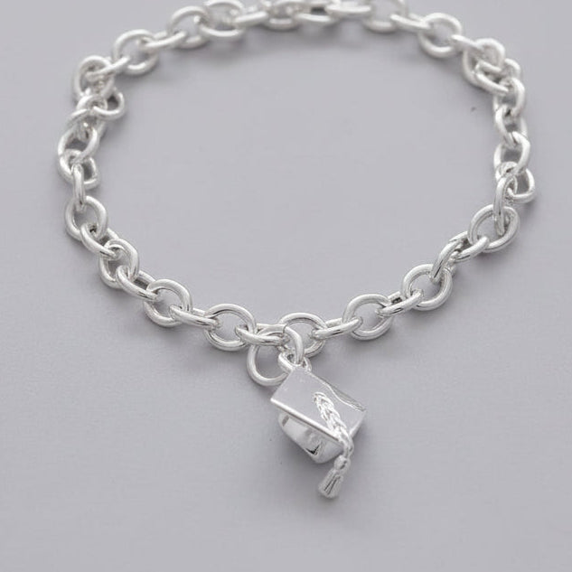 Mortar Board Graduation Cap Personalised Silver Charm