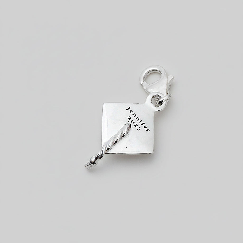 Mortar Board Graduation Cap Personalised Silver Charm
