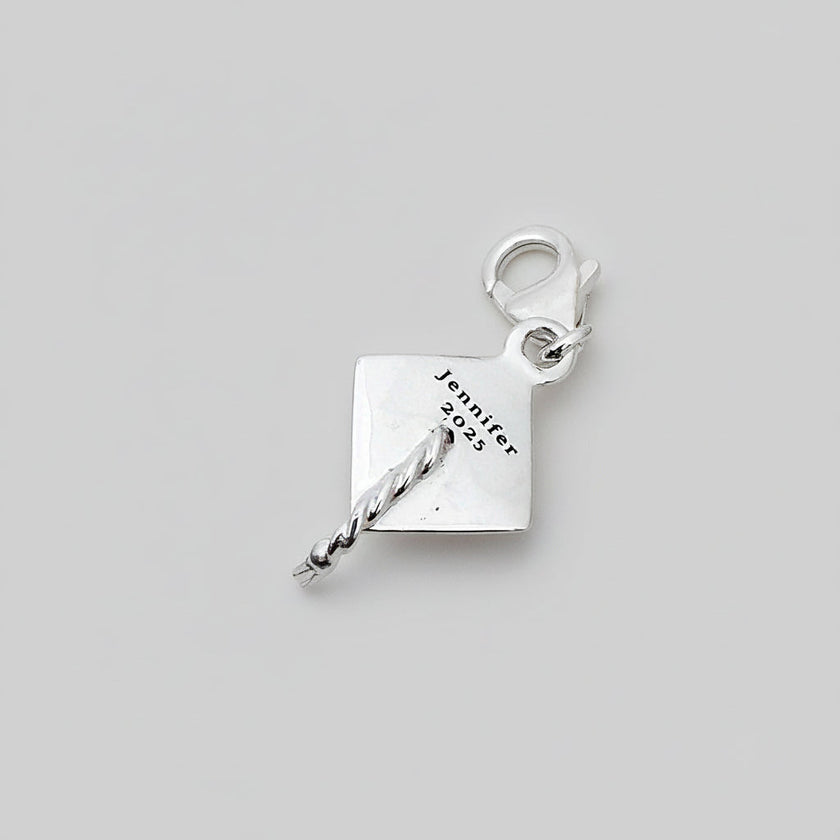 Mortar Board Graduation Cap Personalised Silver Charm
