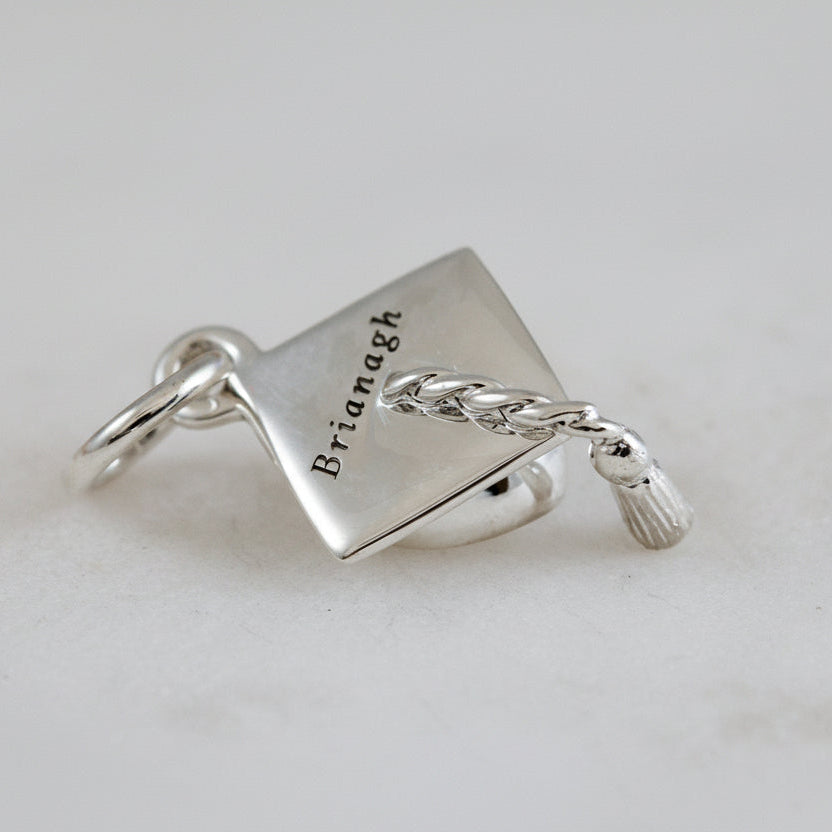 Mortar Board Graduation Cap Personalised Silver Charm