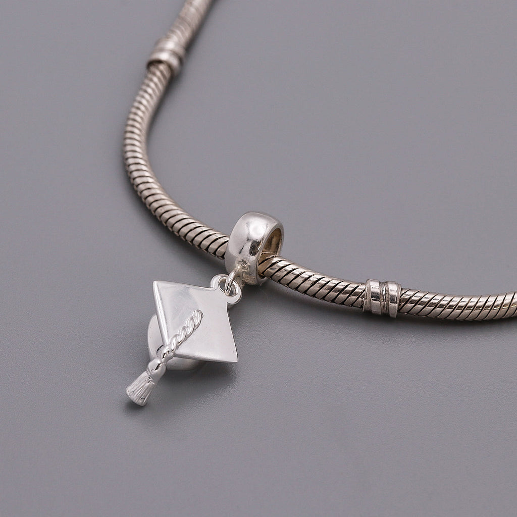 Mortar Board Graduation Cap Personalised Silver Charm
