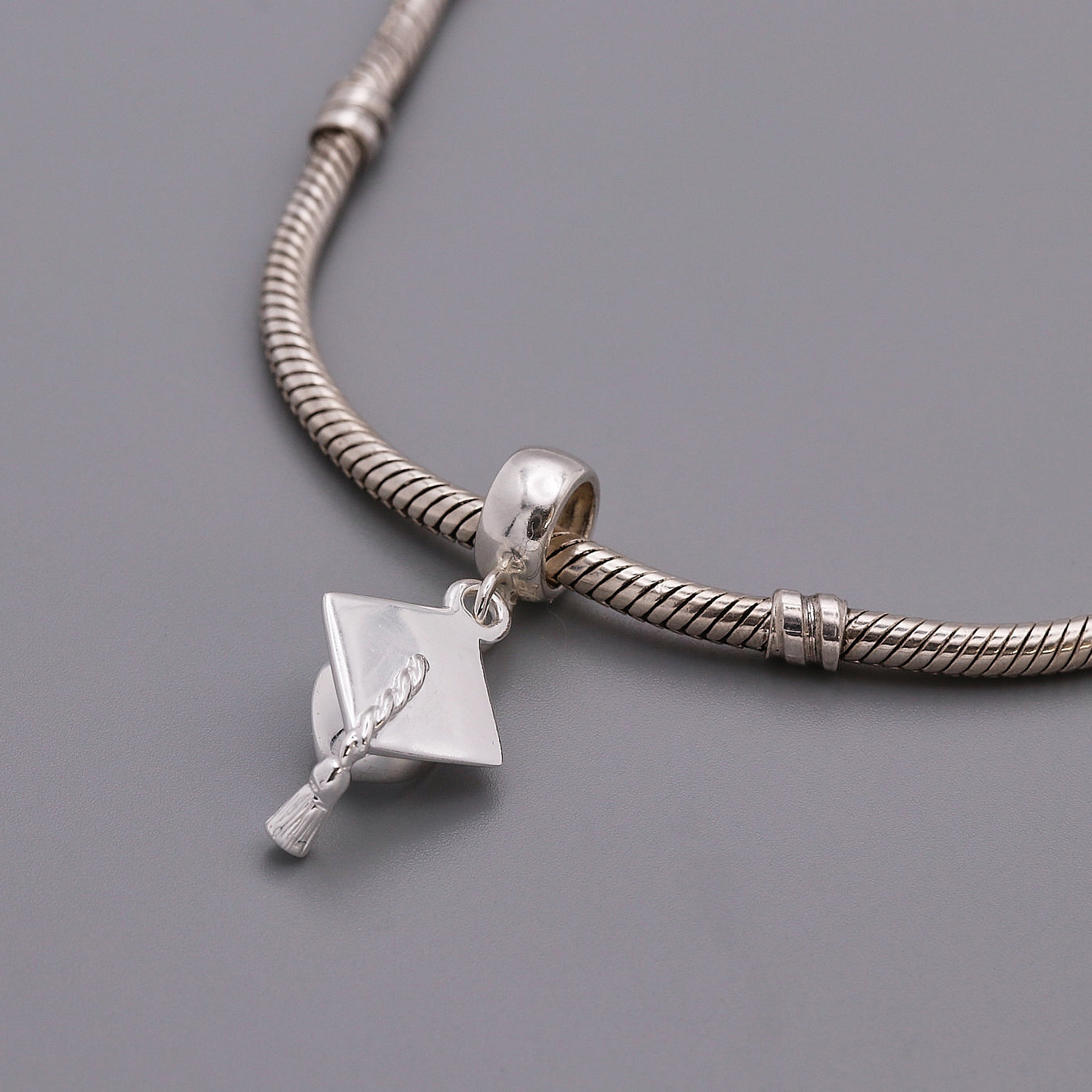 Mortar Board Graduation Cap Personalised Silver Charm