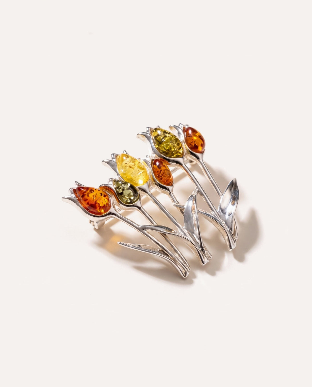 Mehrfarbige Tulpen-Bernsteinbrosche