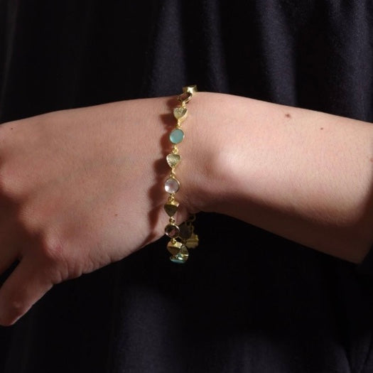 Gold Sara Mixed Gemstone Bracelet Pariba Onyx, Smoky Quartz & Rose Quartz