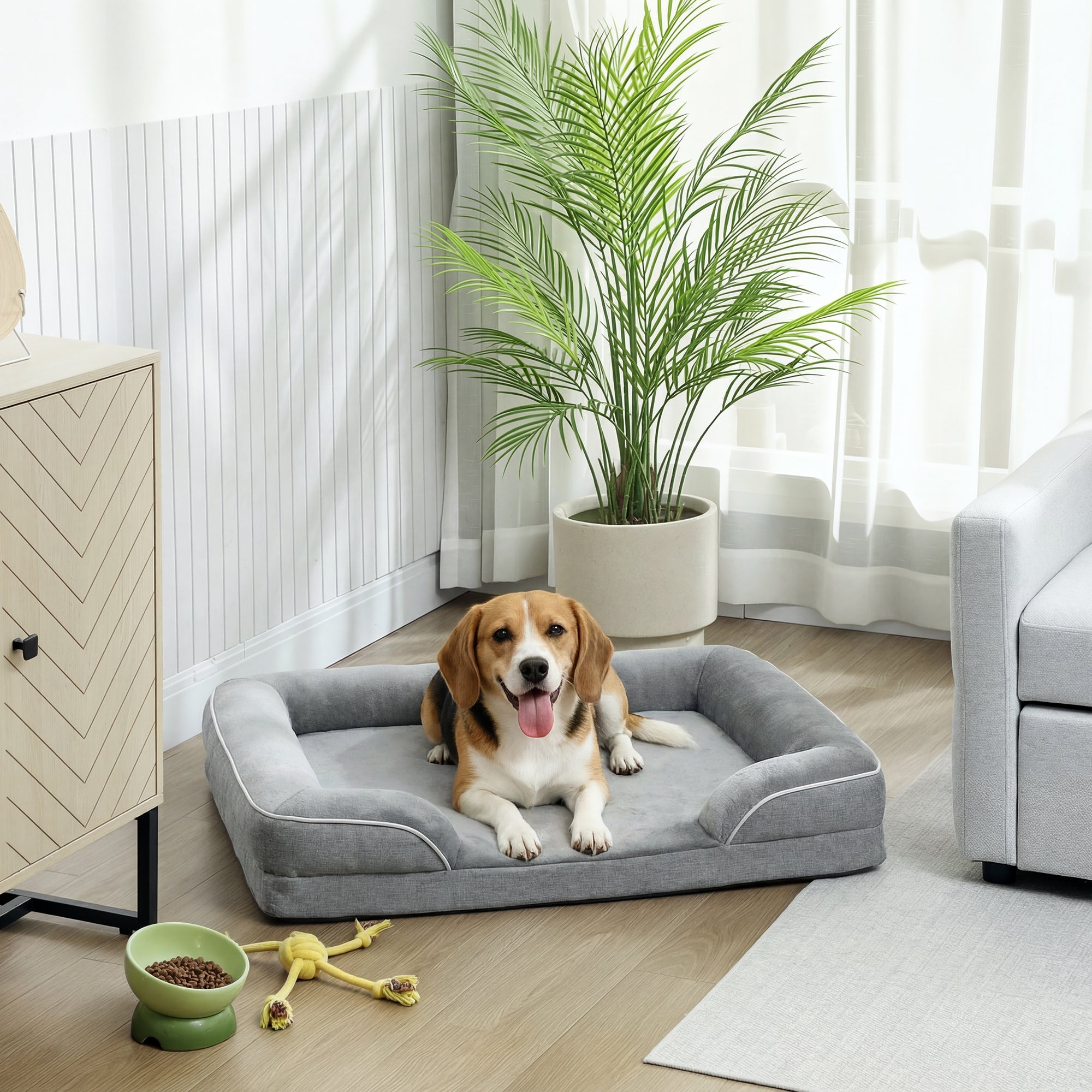 PawHut Dog Sofa Bed, Washable Pet Bed with Removable Cover and Non-Slip Bottom for Cats, Small and Medium Dogs, Grey