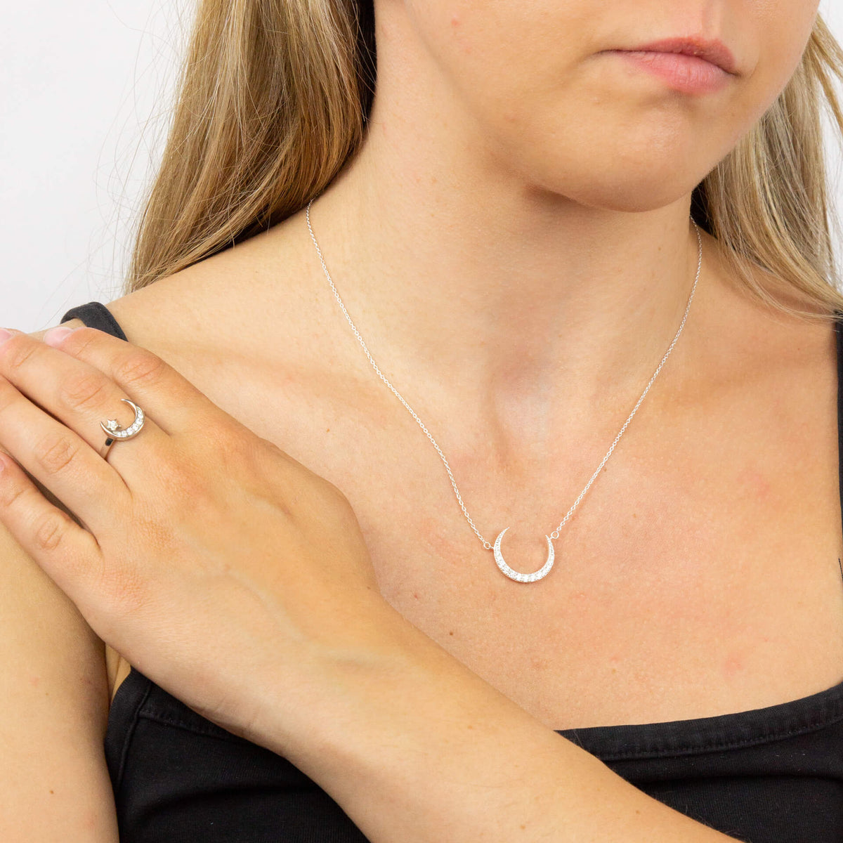 Beginnings Crescent Moon and Star Ring with CZ