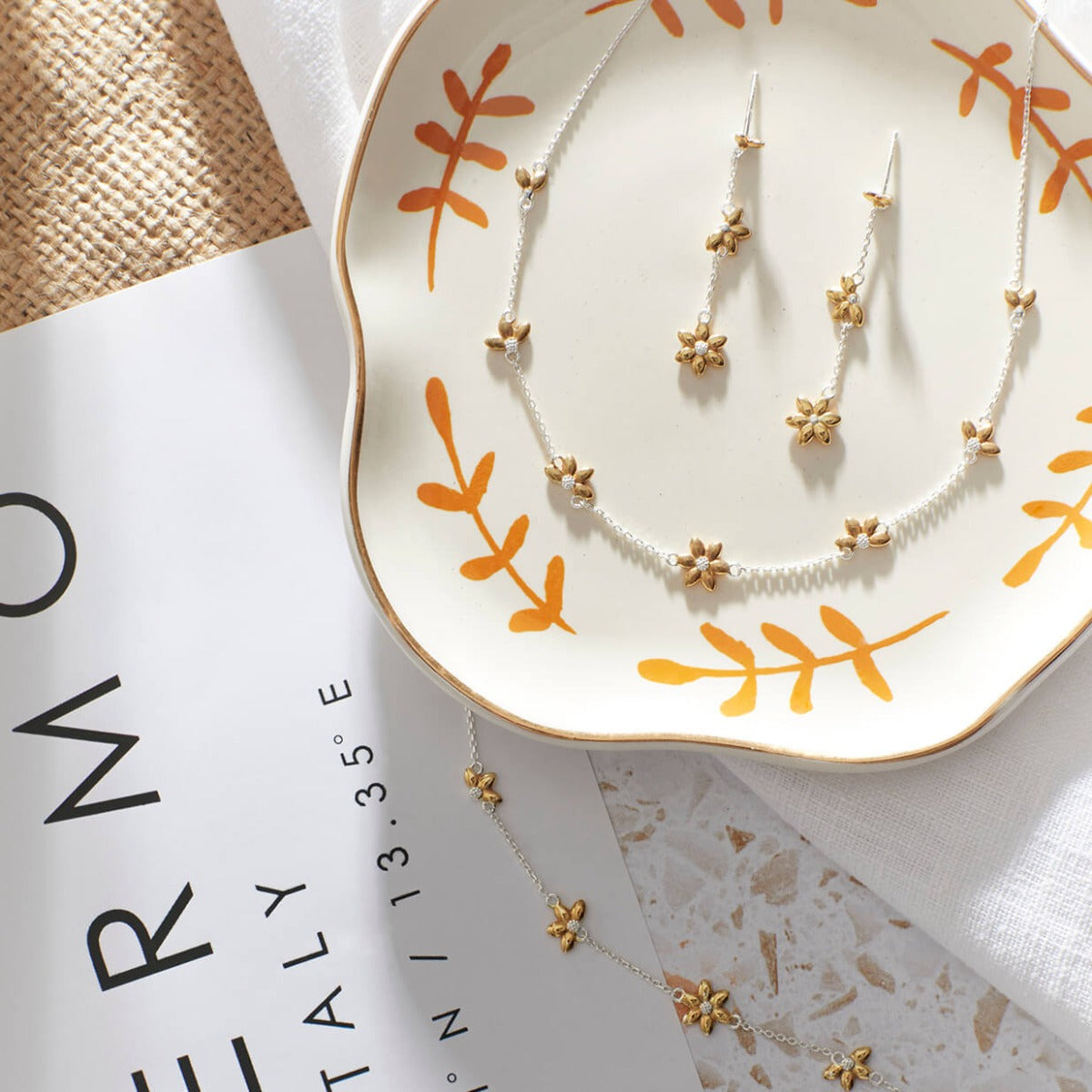 Beginnings Sunflower Drop Earrings with Yellow Gold Plating