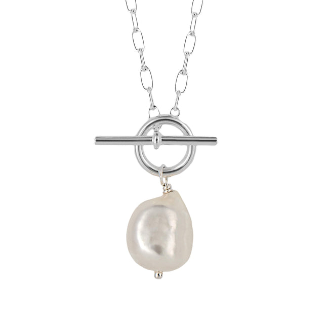 Beginnings T-Bar Chain Necklace with White Pearl