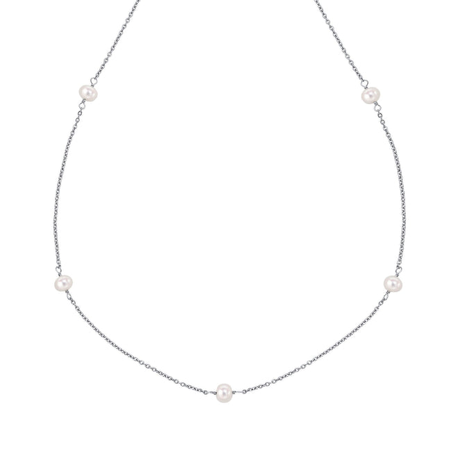 D For Diamond Pearl Station Necklace with Diamond