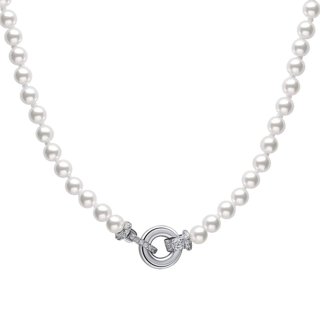 Diamonfire Shell Pearl Necklace with Zirconia Feature Clasp