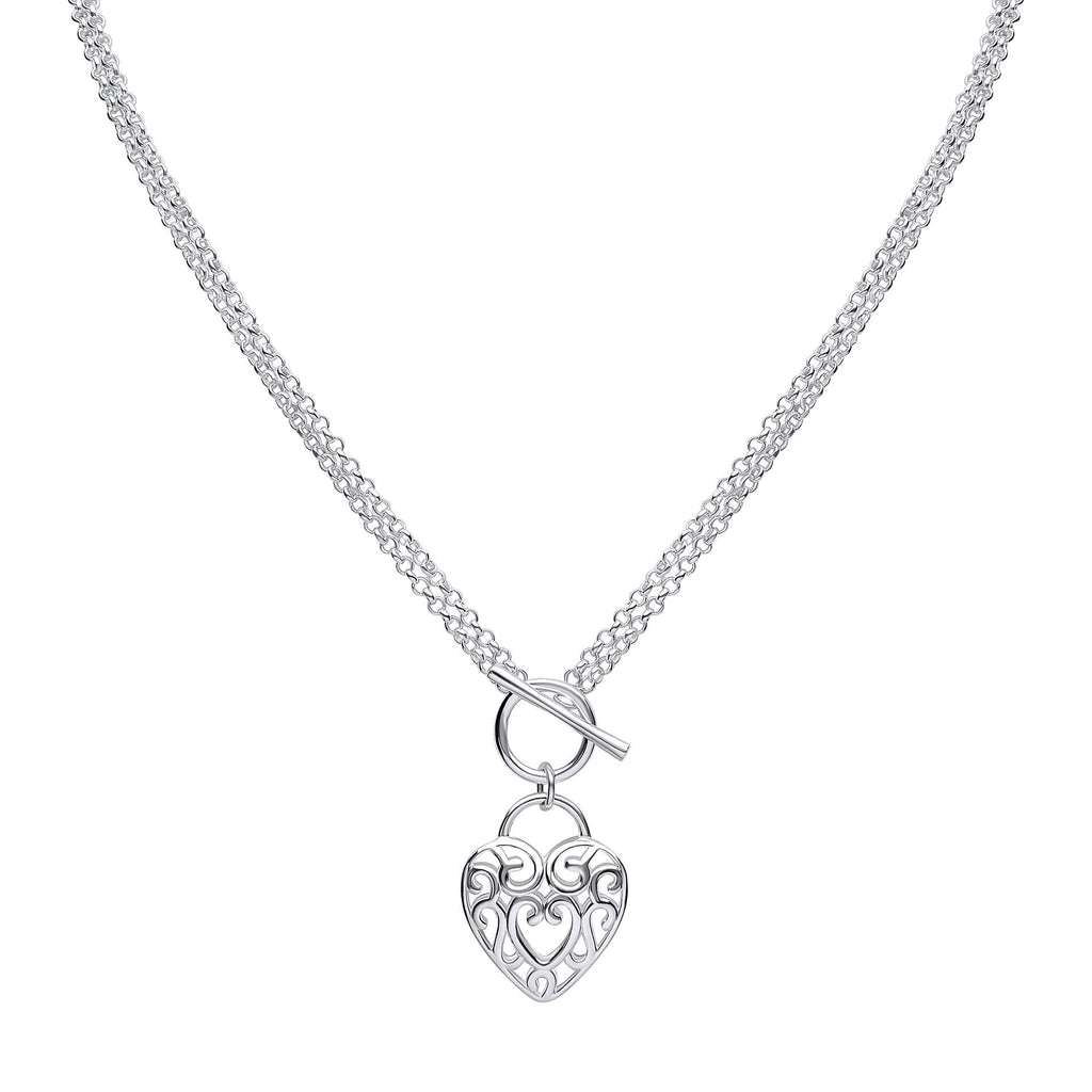 Beginnings Large Filigree Heart Double Chain T-Bar Necklace