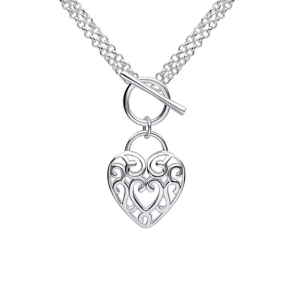 Beginnings Large Filigree Heart Double Chain T-Bar Necklace