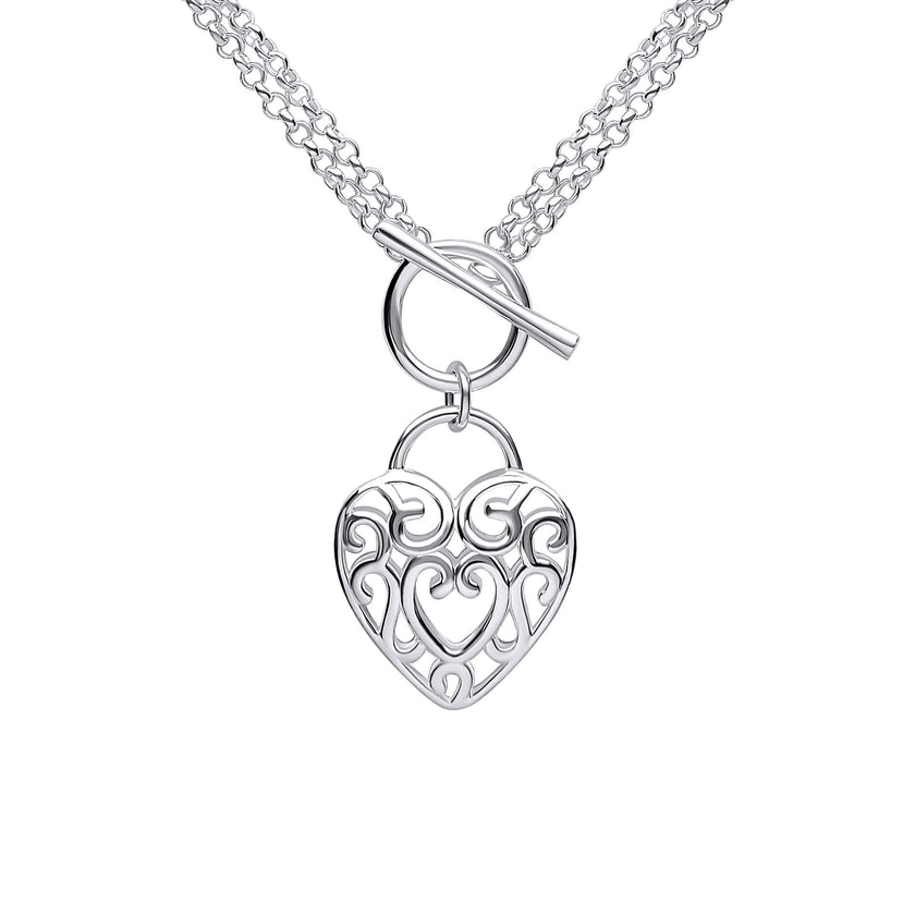 Beginnings Large Filigree Heart Double Chain T-Bar Necklace