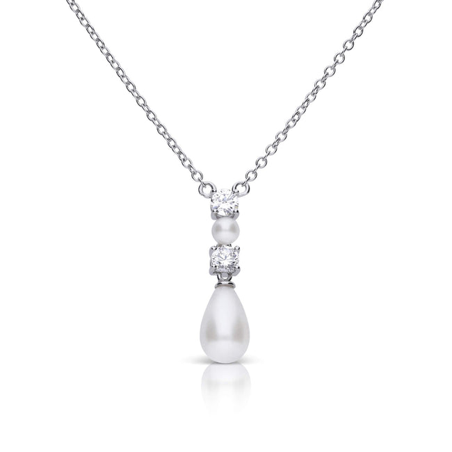Diamonfire Alternating Shell Pearl and Zirconia Drop Necklace
