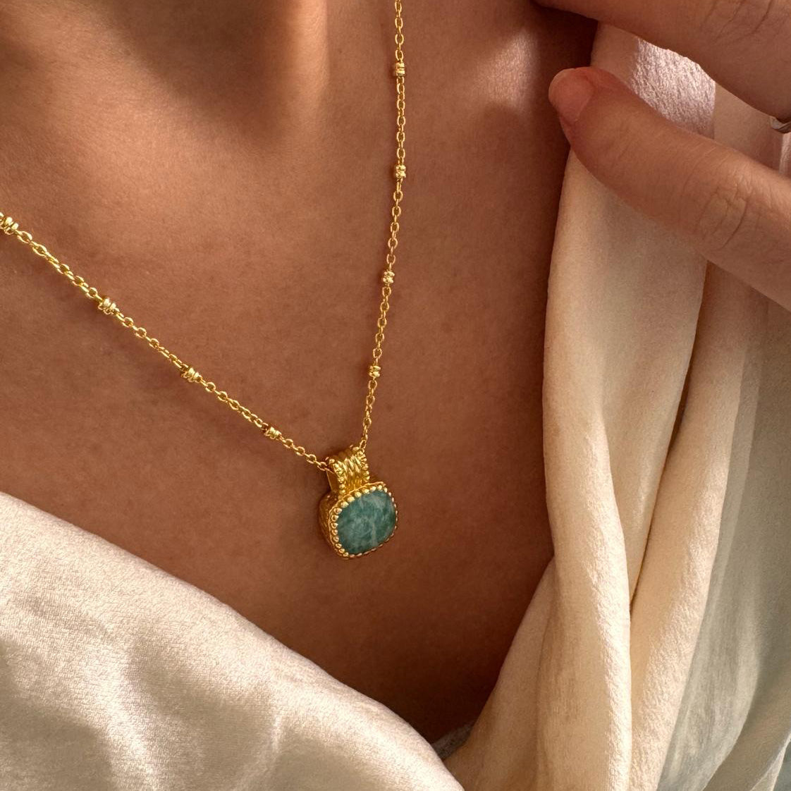 Tetra Square Gemstone Pendant: Amazonite