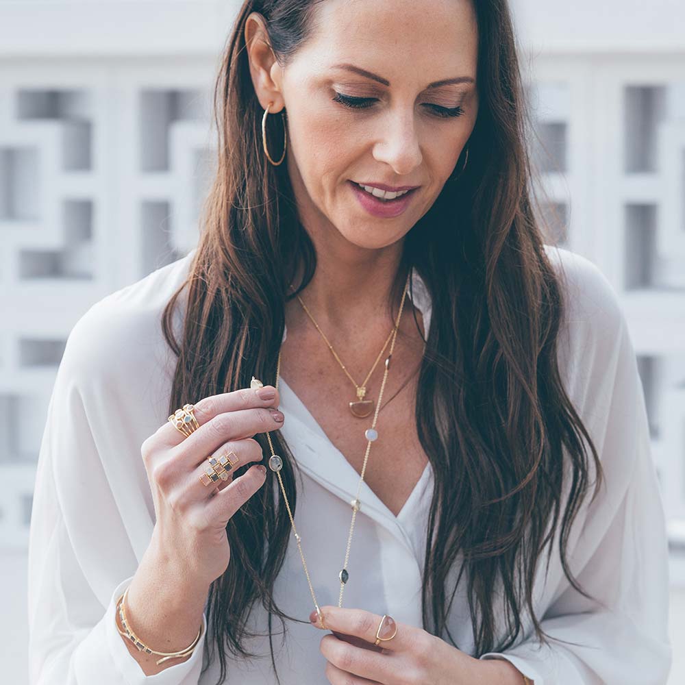 Penelope Multi-Stone Necklace: Fuchsia Onyx, Peach Moon stone & Red Jade