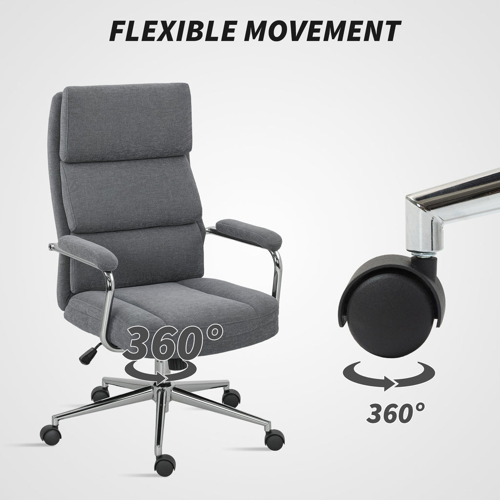 HOMCOM Executive Office Chair, Linen Fabric Computer Desk Chair with Double-Layer Back Cushion, Tilt Function, Height Adjustable for Home, Charcoal Grey