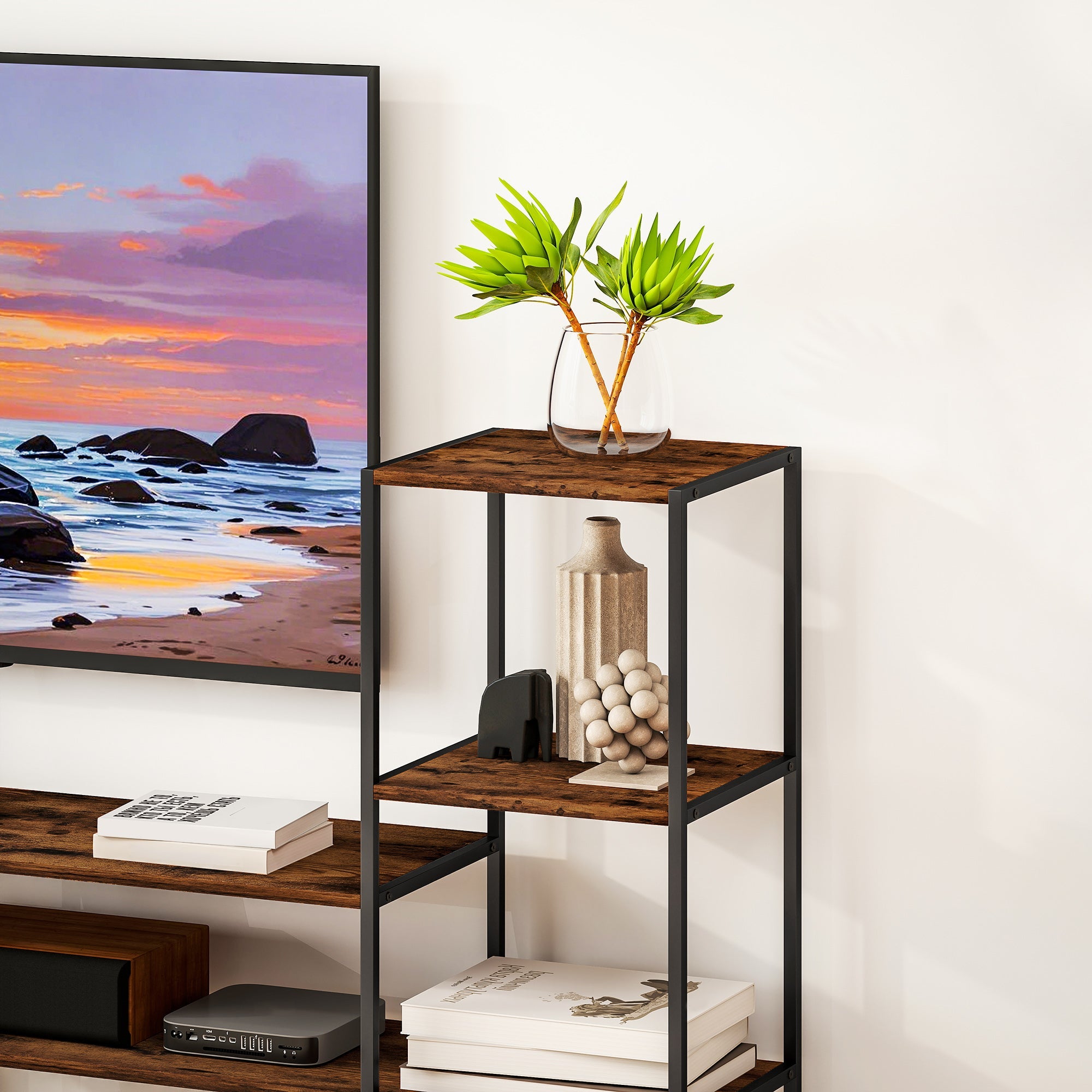 HOMCOM TV Unit for TVs up to 55 Inches, Industrial TV Stand with Storage Shelves, Entertainment Centre for Living Room, Bedroom