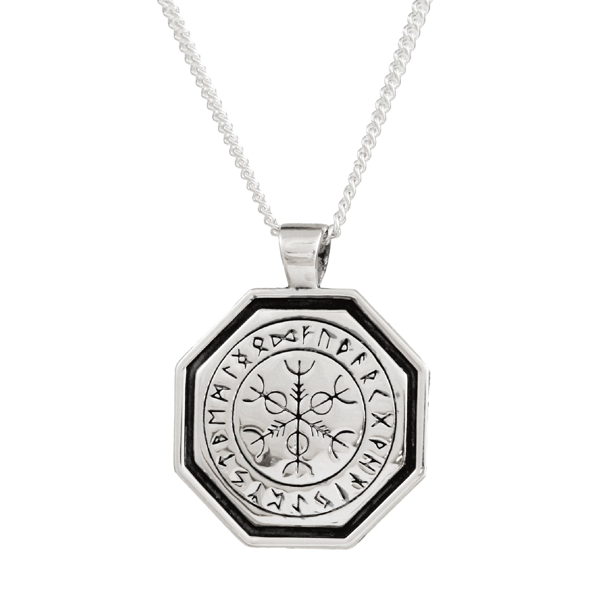Oktagonaler Vegvisir Wikinger Runen Personalisierter Silberkette