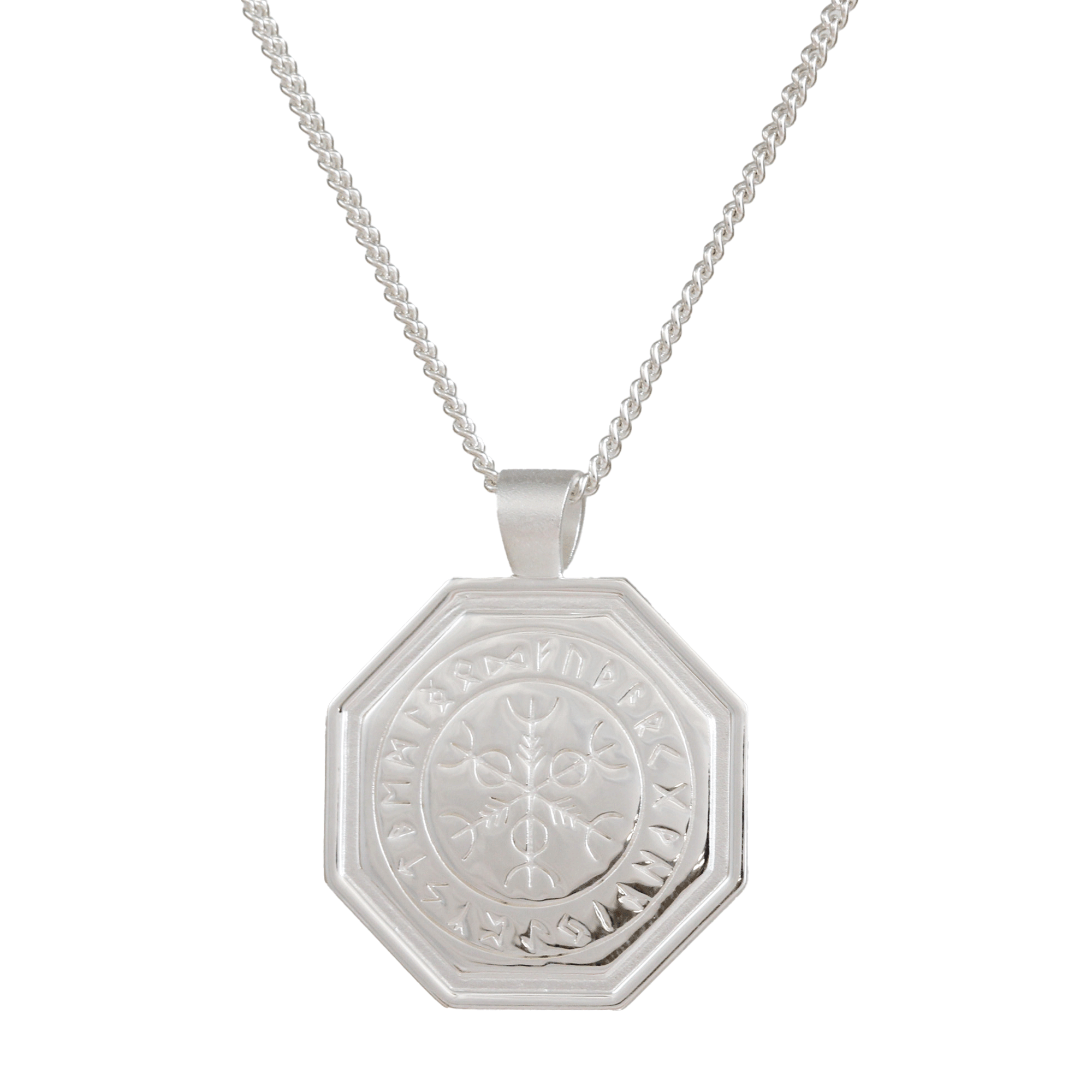 Oktagonaler Vegvisir Wikinger Runen Personalisierter Silberkette