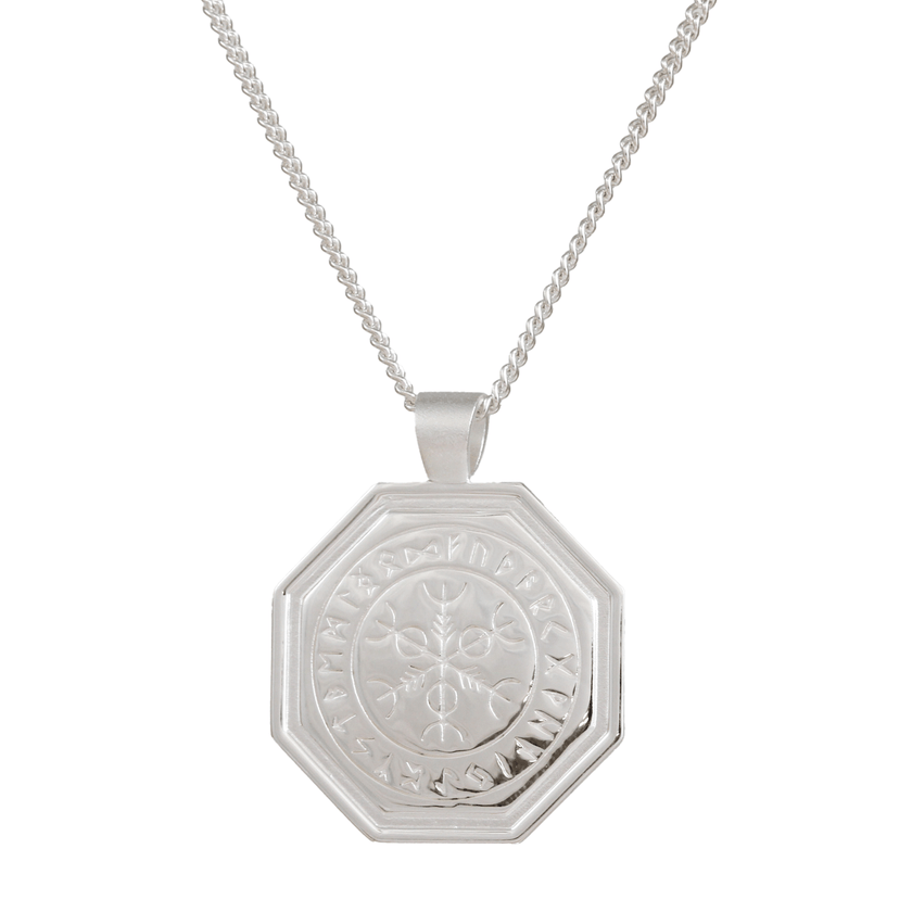 Oktagonaler Vegvisir Wikinger Runen Personalisierter Silberkette