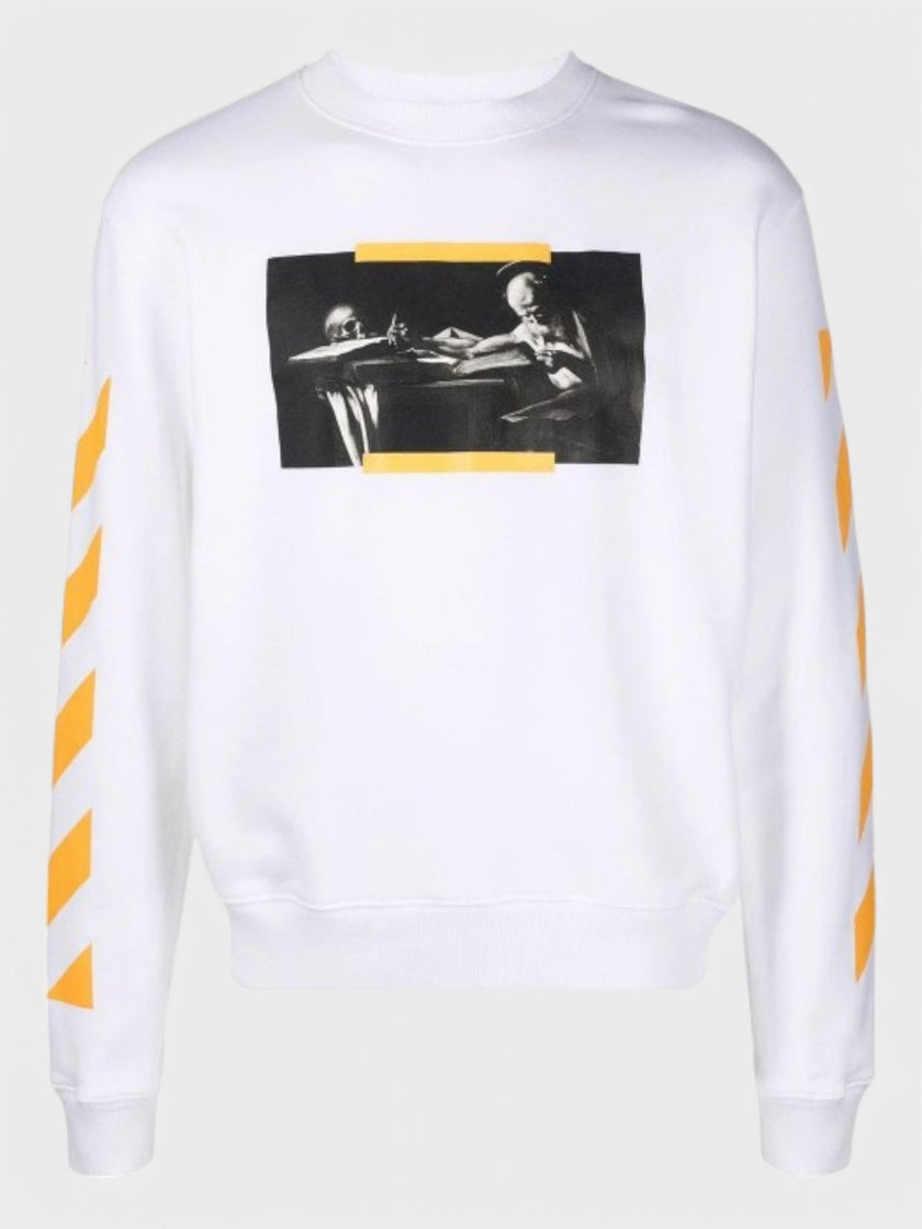 Sudadera Ajustada Estampada San Jerónimo Escribiendo de Caravaggio Blanca y Amarilla